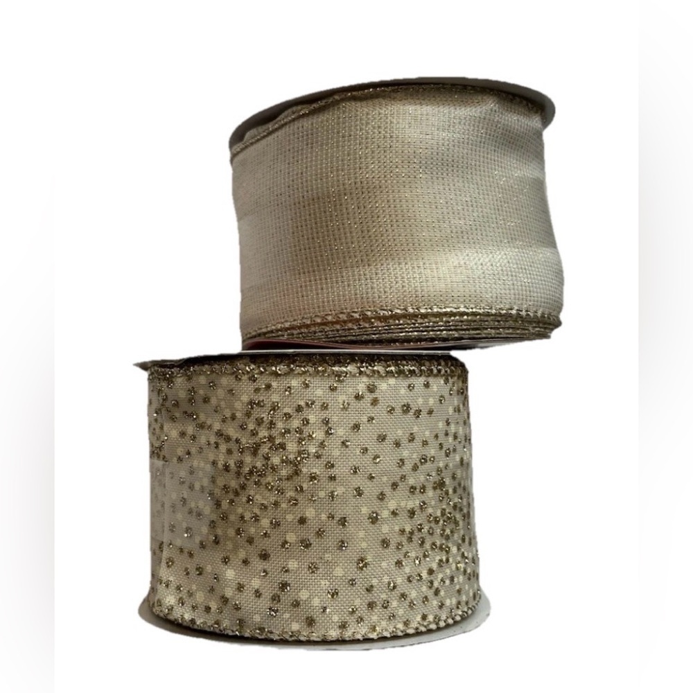 New Set lot 2 Celebrate it wired Ivory Gold Decorative Ribbon 2.5”x20 Glitter